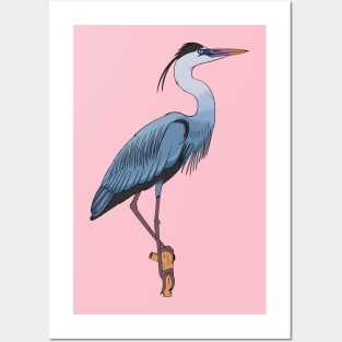 Great blue heron cartoon illustration. Posters and Art